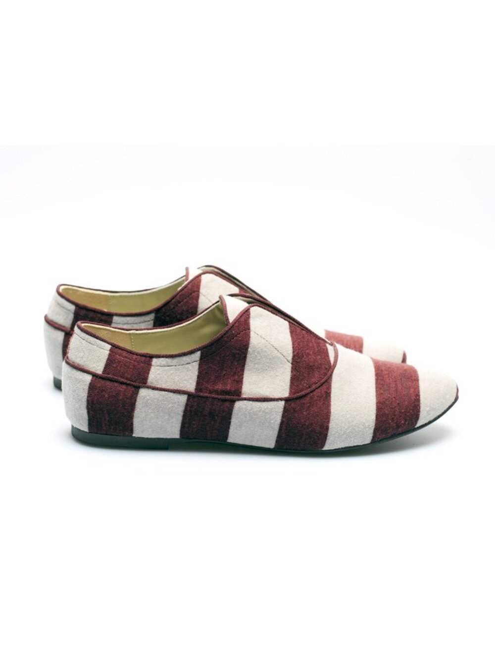 New Stripe Cotton & Leather Flat Loafers Slip-On Sneakers NYC Designer Handmade